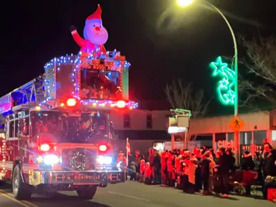 Christmas parade float at night